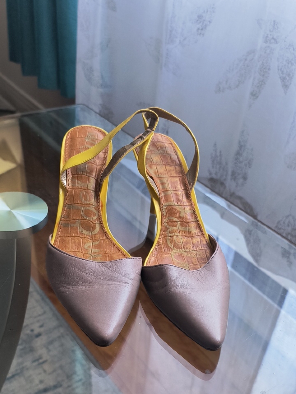 Sam Edelman Brown Pointed Slingback Flats with Yellow Trim